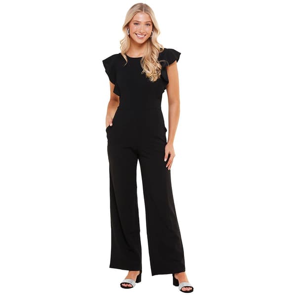 Juniors Crystal Doll Scuba Crepe Flutter Sleeve Jumpsuit