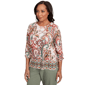 Petite Alfred Dunner Copper Canyon Ruched Sleeve Scroll Blouse - image 3