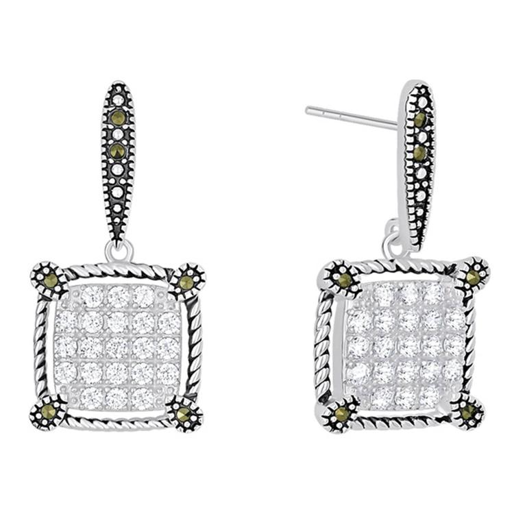 Marsala Silver Plated Marcasite & Crystal Post Earrings