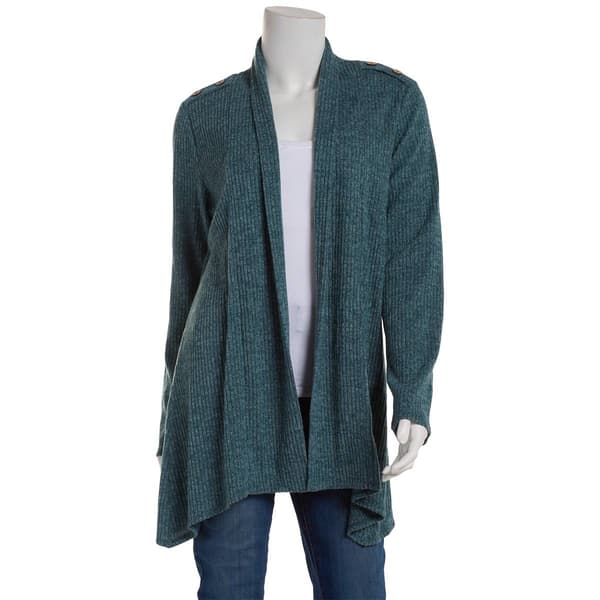 Womens Cure Open Front w/Shoulder Buttons Solid Cardigan - image 