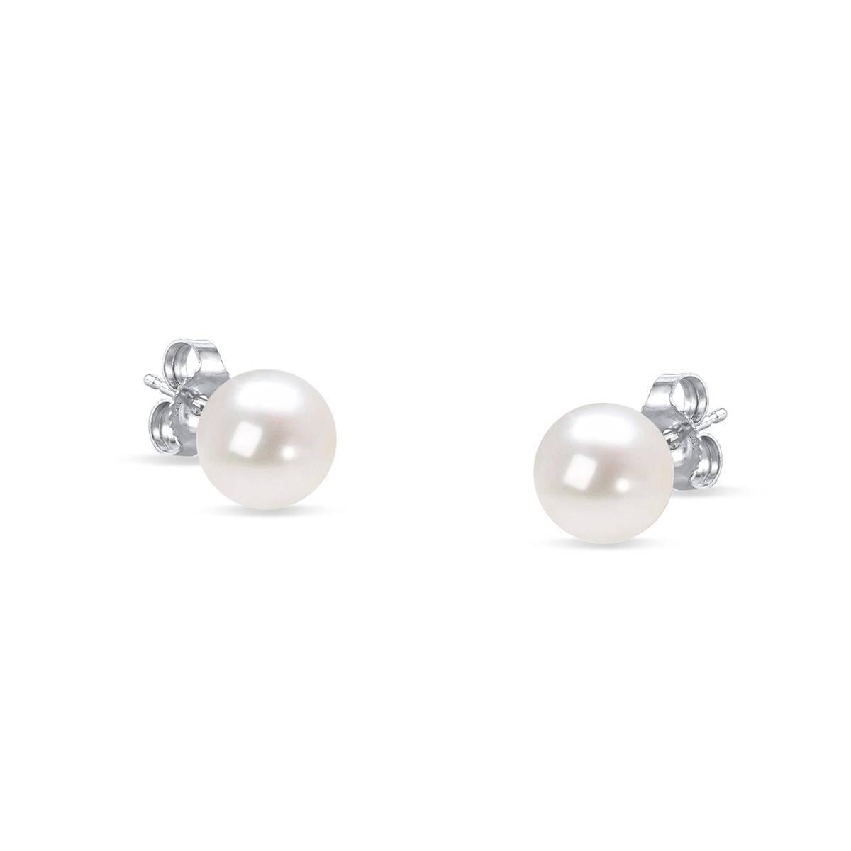 Haus of Brilliance White Gold Pearl Stud Earrings
