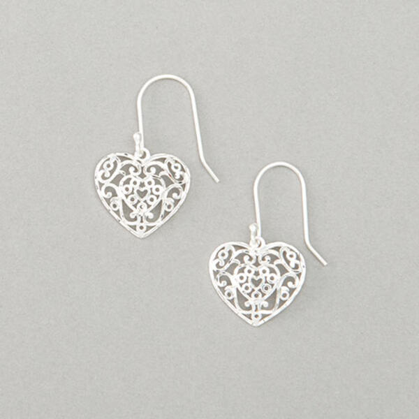 Sterling Silver Diamond Cut Heart Drop Earrings - image 