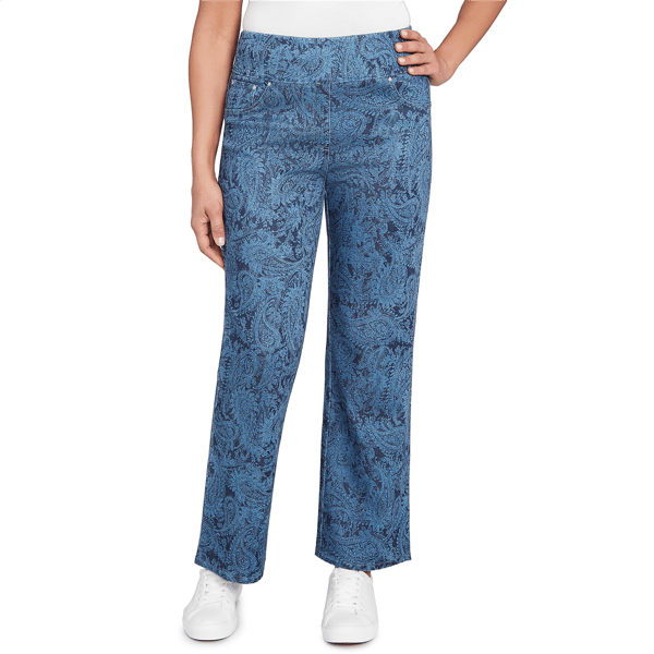 Plus Size Ruby Rd. Indigo Go Paisley Stretch Denim Pull On Ankle
