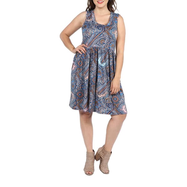 Plus Size 24/7 Comfort Apparel Paisley Pleated Fit & Flare Dress - image 