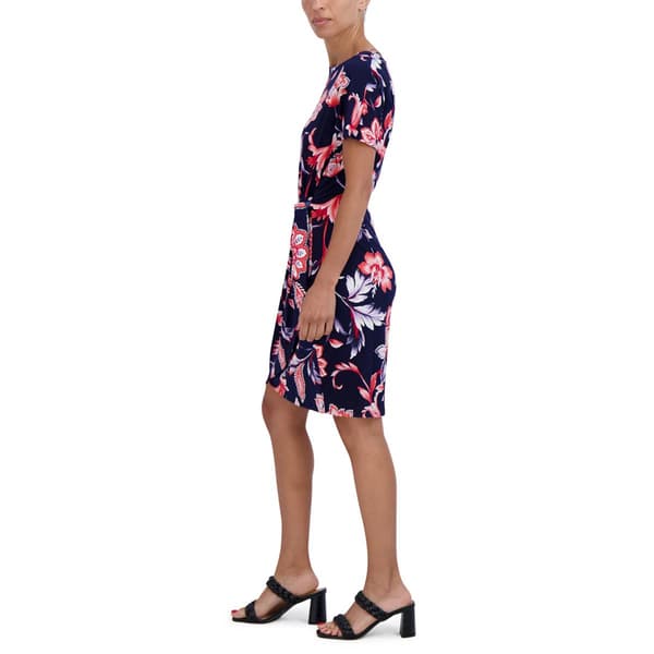 Petite Robbie Bee Short Sleeve Floral Side Tie Sheath Dress