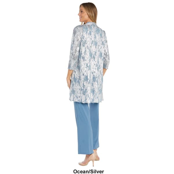 Petites R&M Richards 3pc. Foil Jacquard Straight Leg Pantsuit