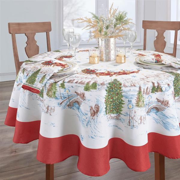 Threadmade Santa’s Snowy Sleighride Tablecloth