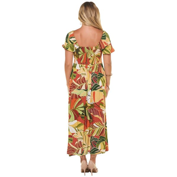 Petite MSK Short Sleeve Leaf Smock Bust Midi Dress