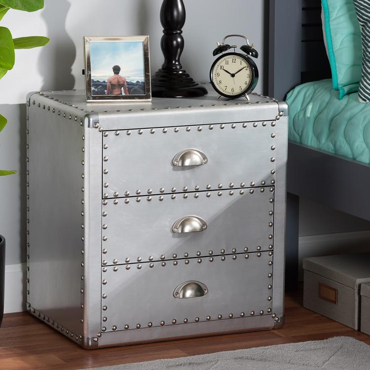 Baxton Studio Armel Industrial 3 Drawer Nightstand