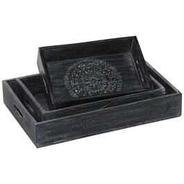 9th & Pike&#40;R&#41; Black Carved Wooden Trays - Set Of 3