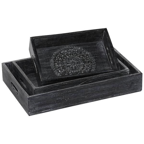 9th & Pike&#40;R&#41; Black Carved Wooden Trays - Set Of 3 - image 