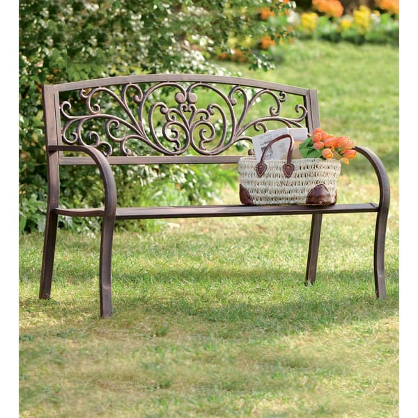 Evergreen Blooming Garden Metal Bench - image 