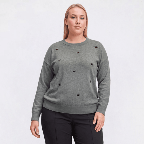 Plus Size Rio & Rian Long Sleeve Embroidered Football Sweater - image 