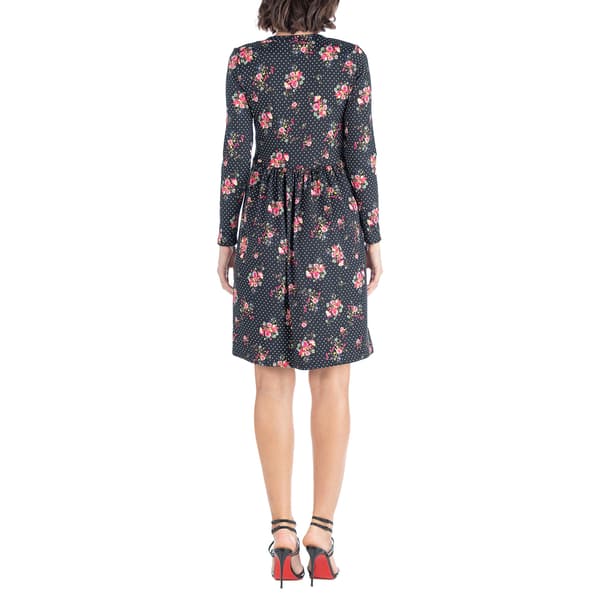 Womens 24/7 Comfort Apparel Black Floral Knee Length Dress