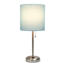 LimeLights White Stick Lamp w/Charging Outlet & Fabric Shade