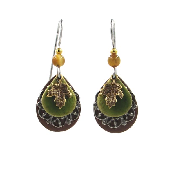 Silver Forest Dainty Leaf on Layers Dangle Earrings - image 