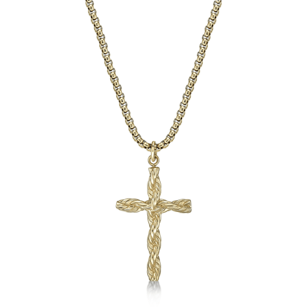 Mens Lynx Gold-Tone Ion Plated Stainless Steel Cross Pendant