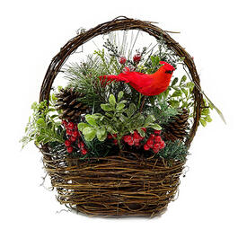 Northlight Seasonal 12in. Red Cardinal in Holiday Twig Basket