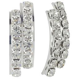Silver-Tone Pave Crystal Half Hoop Earrings