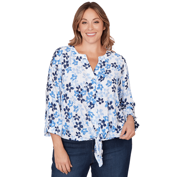 Plus Size Heart''s of Palm Smooth Sailing Printed Eyelet Gauze Ti - image 