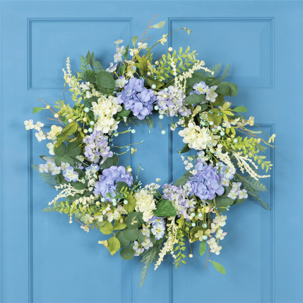 Northlight 26in. Hyacinths & Hydrangea Fern Spring Wreath - image 