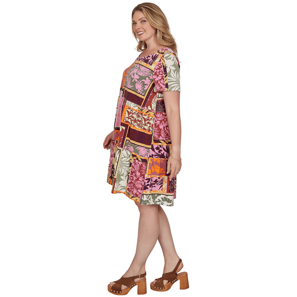 Plus Size Ruby Rd. Sedona Escape Tropical Patchwork Shift Dress