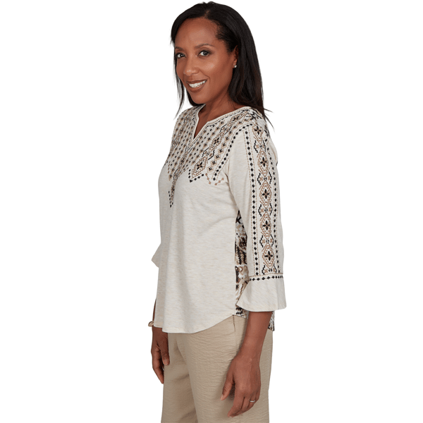 Womens Alfred Dunner Travel Advisory Geo Embroidery Blouse