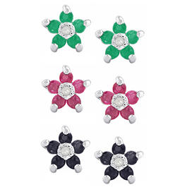 Sterling Silver & Multi-Color Flower Stud Earrings Set