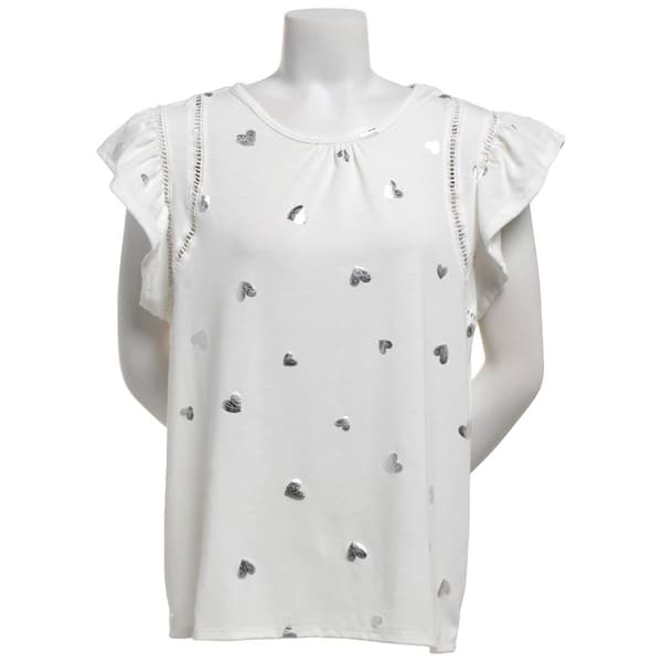 Womens Como Blu Cap Flutter Sleeve Foil Heart Blouse