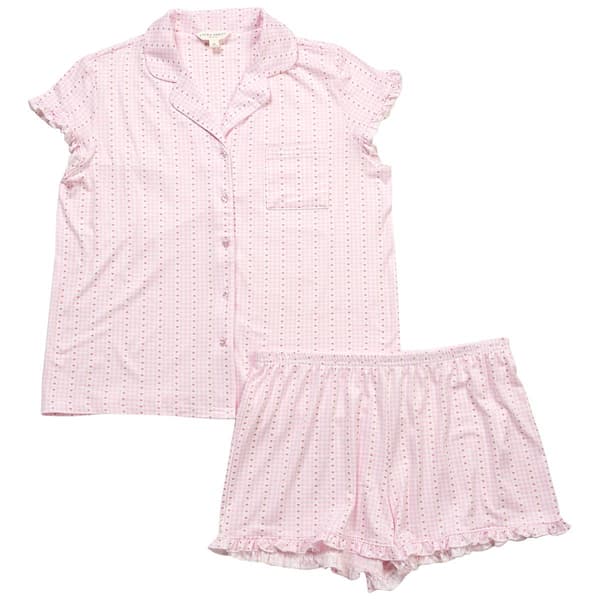 Womens Laura Ashley Short Sleeve Peach Striped Heart Pajama Set