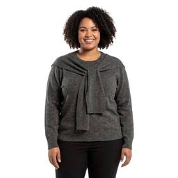 Plus Size Hanna & Gracie Long Sleeve Solid Tie Neck Sweater