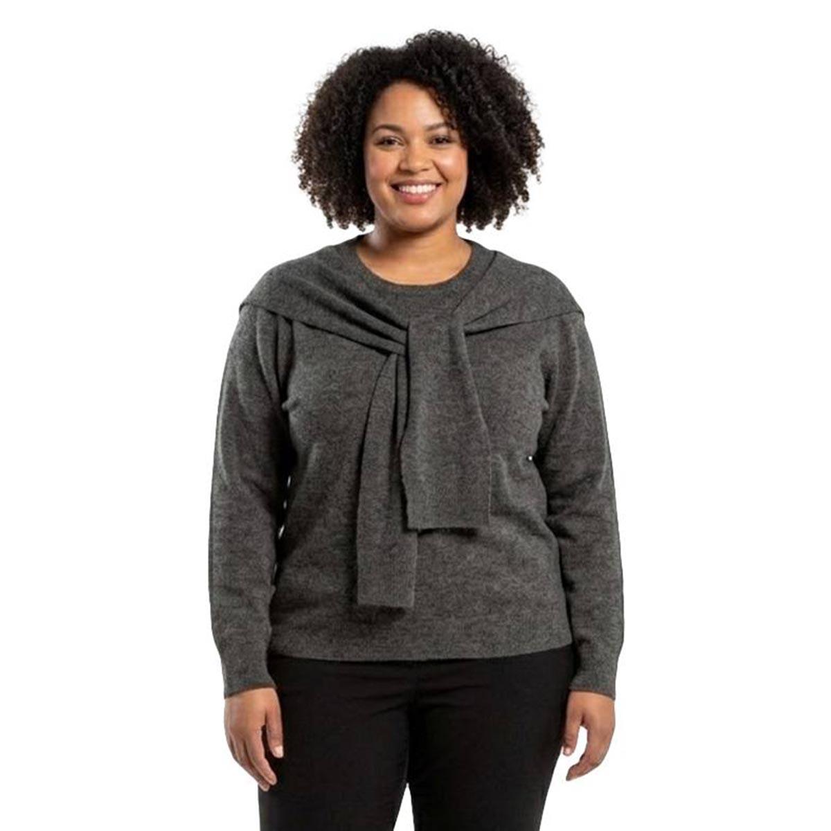 Plus Size Hanna & Gracie Long Sleeve Solid Tie Neck Sweater