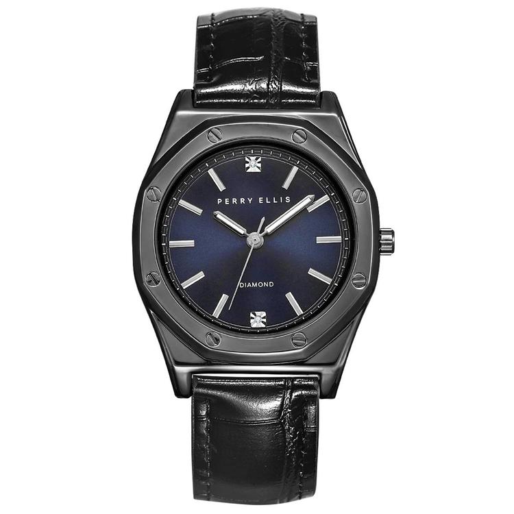 Mens Perry Ellis Black Ultra-Thin Strap Watch - PE0011GU.UK