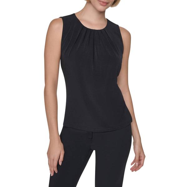 Womens DKNY Sleeveless Solid Pleat Neck Back Keyhole Blouse - image 