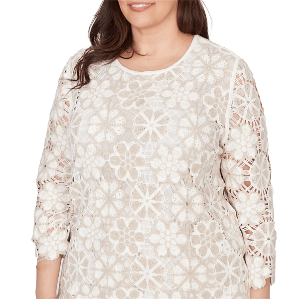 Plus Size Alfred Dunner Natural Wonder Floral Crochet Blouse