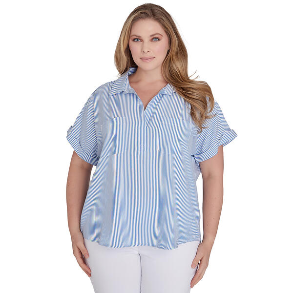 Plus Size Hearts of Palm Feeling Just Lime Popover Stripe Top - image 
