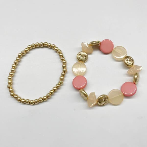 Ashley Cooper(tm) Worn Gold Coral Bead 2 Row Stretch Bracelet - image 