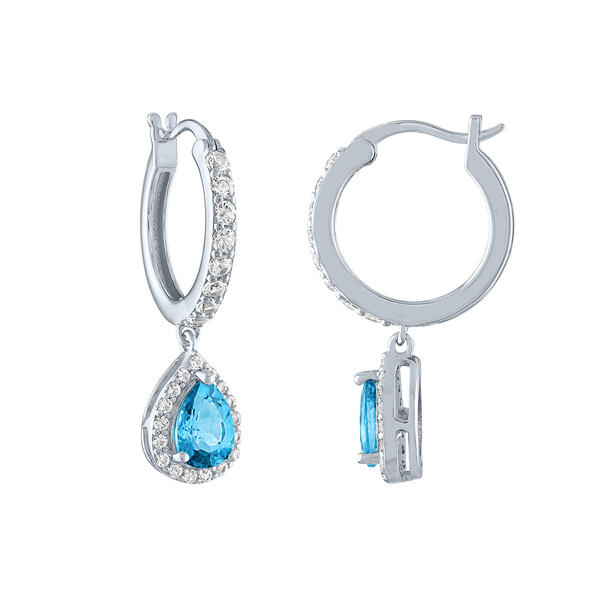 Gemstone Classics&#40;tm&#41; Genuine Blue Topaz & Sapphire Hoop Earrings - image 