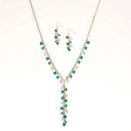 Ashley Cooper&#40;tm&#41; Glass Beaded Lariat Chain Necklace & Earrings Set