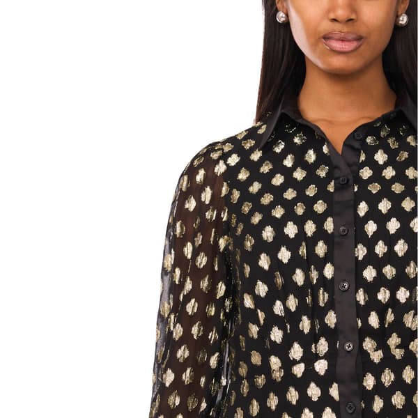 Petite MSK Long Sleeve Foil Dot Button A-Line Dress