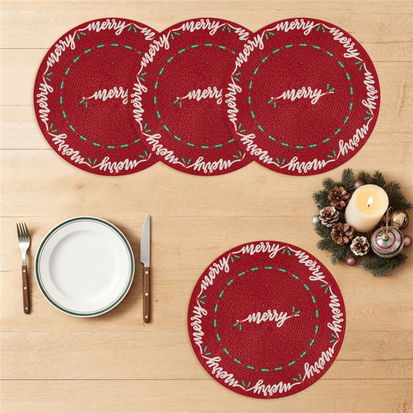 Avanti Merry Holly Round Placemats - Set of 4