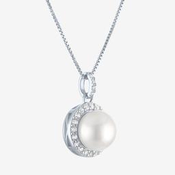 Gemstone Classics™ Lab Grown White Sapphire & Pearl Halo Pendant