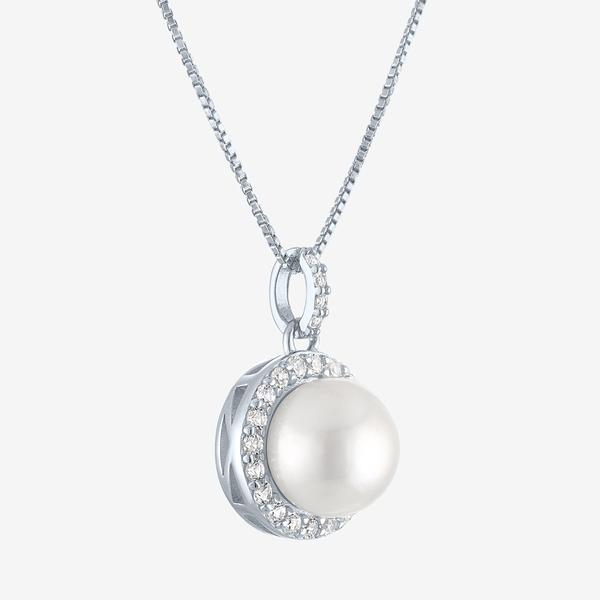 Gemstone Classics™ Lab Grown White Sapphire & Pearl Halo Pendant
