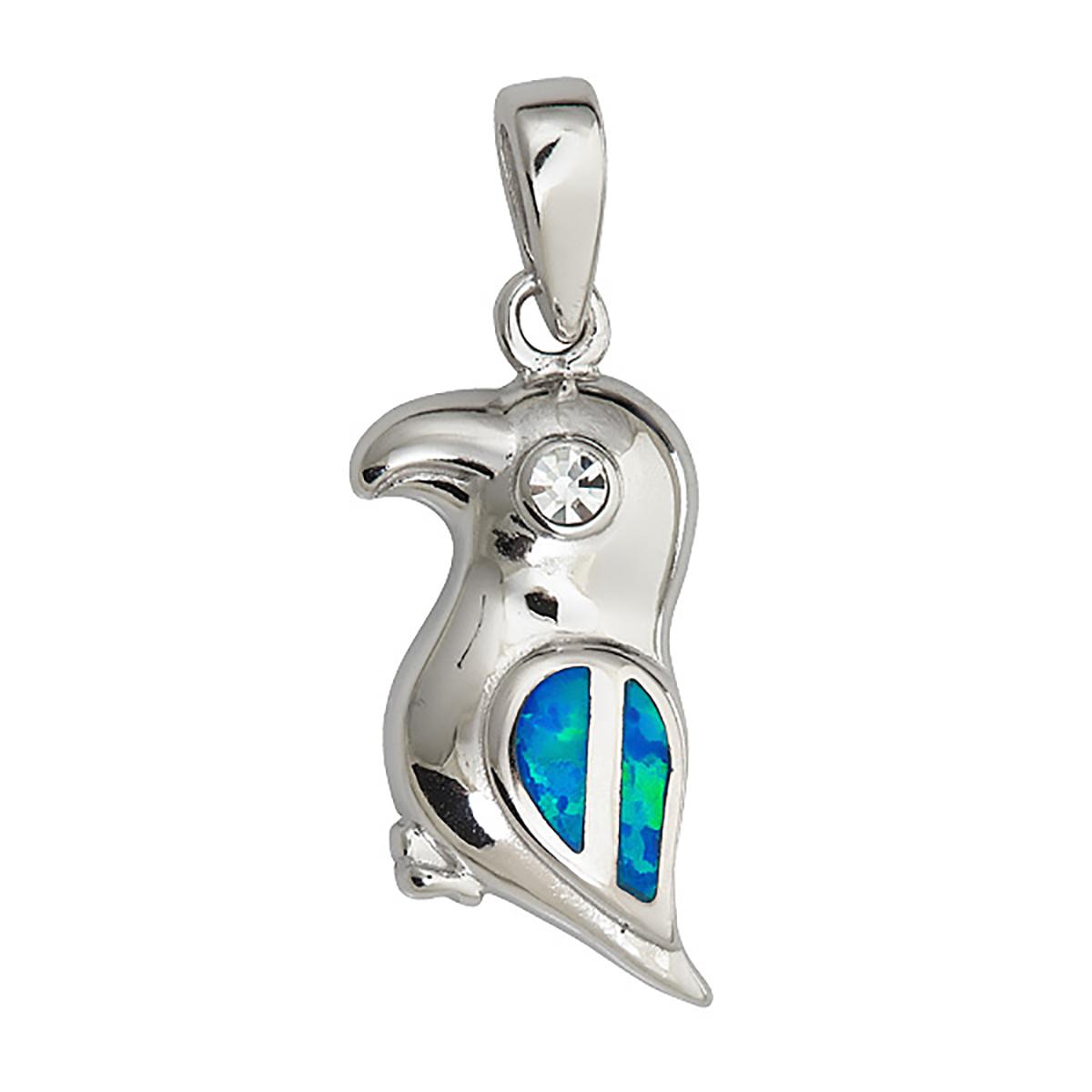 Gemstone Classics™ Silver Created Opal Bird Necklace