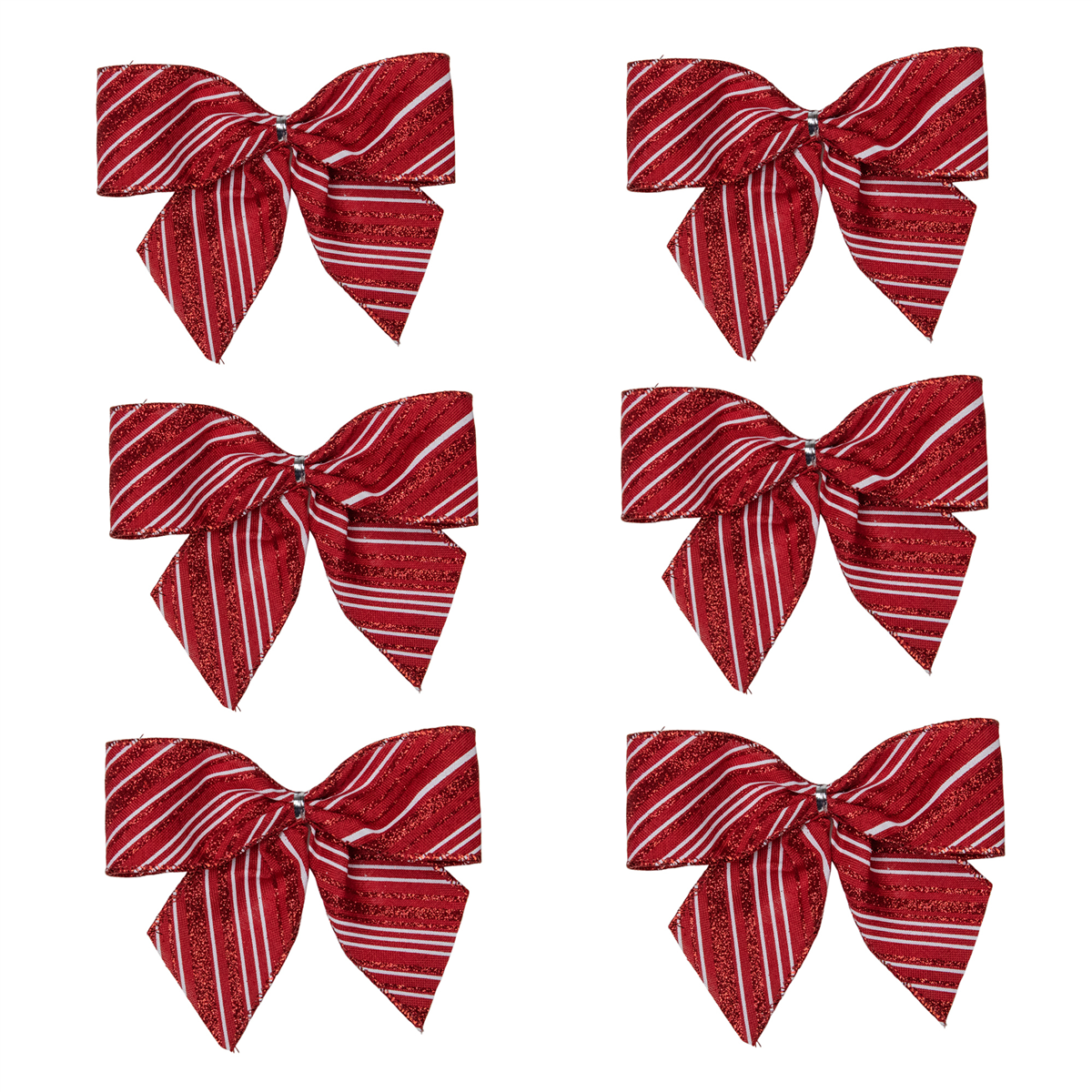 Northlight 6pk. Glitter Striped 2-Loop Red Christmas Bow