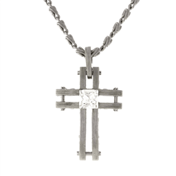 Symbols of Faith Silver-Tone Crystal Cross Necklace