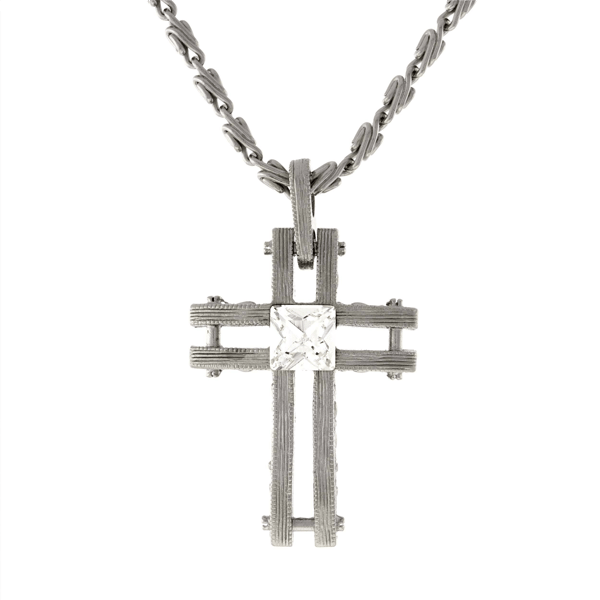 Symbols of Faith Silver-Tone Crystal Cross Necklace - image 