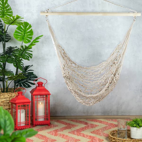 Northlight Seasonal Cotton Macrame Hammock w/ Wooden Bar