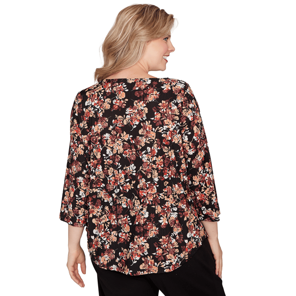 Plus Size Emaline Key Items 3/4 Sleeve Floral Boat Neck Blouse