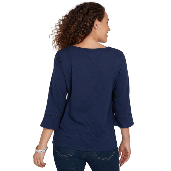 Petite Alfred Dunner Indigo Girls Floral Embroidery Blouse